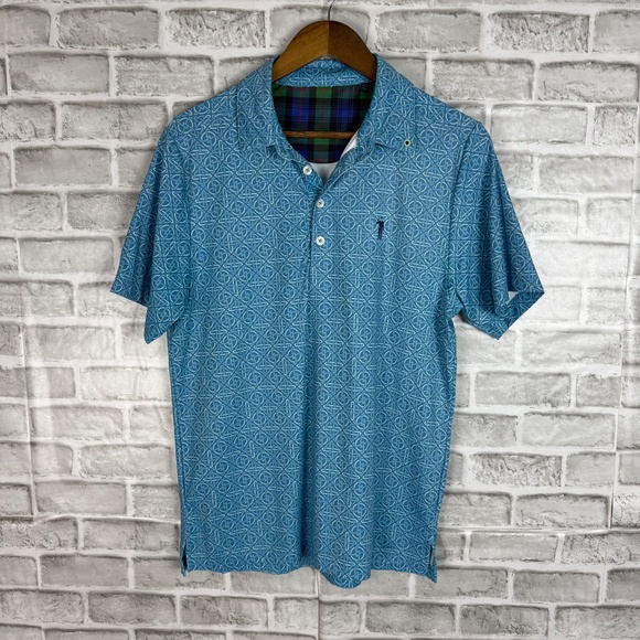 William Murray Light Blue Geometric AOP Performance Golf Polo Mens Small Stretch - Picture 2 of 7